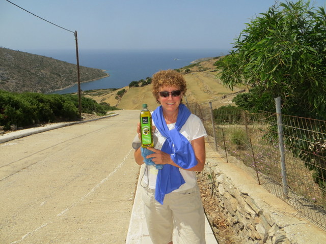 Laura and her newly purchased olive oil