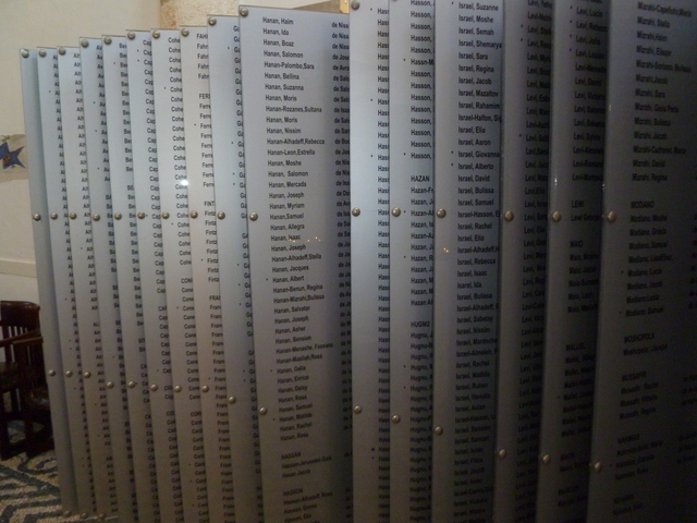 Names of the Jews of Rhodes and Kos who perished in the Holocaust (Kahal Shalom Synagogue)