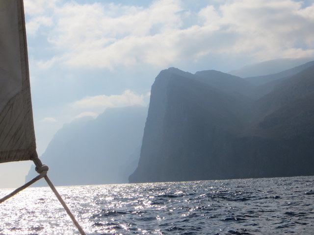Sailing past the cliff or Amorgos Island