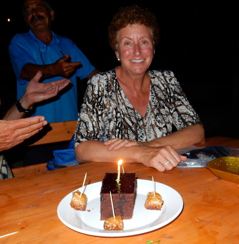 Laura and her birthday cake at Amigos Restuarant, Twenty-two Fathoms Cove, GÃ¶cek