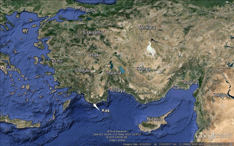 The location of KaÅŸ in the Eastern Mediterranean