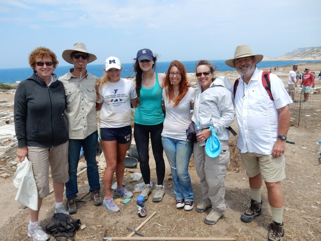 Cathy, Brock, and Laura pose with American students working at the Temple to Apollo dig on Despotiko Island