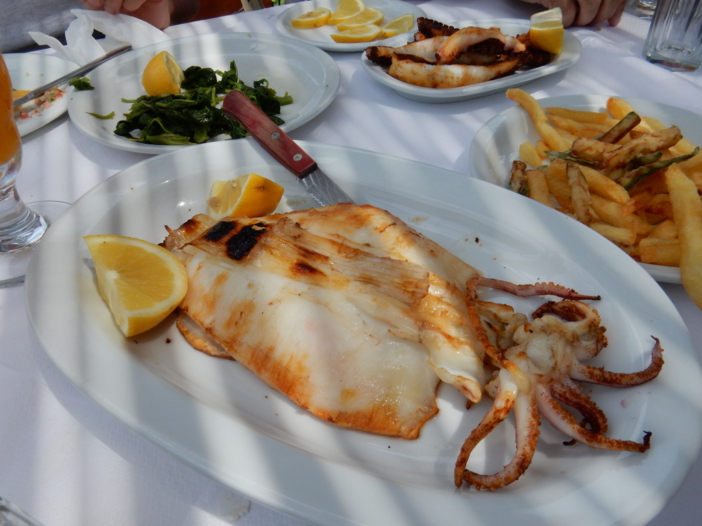 Grilled whole squid, Captain Pepino's Taverna, St. Georges, Antiparos Island