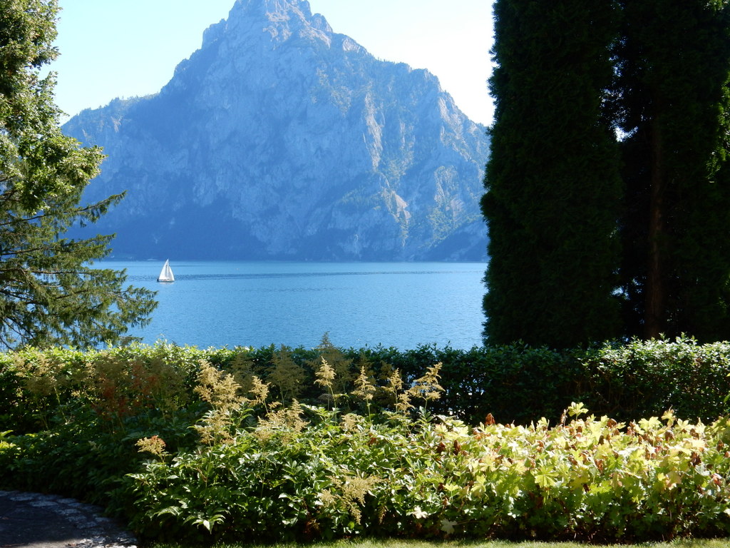 View out from the front door of our place (Villa Otterstein) on Lake Traunsee