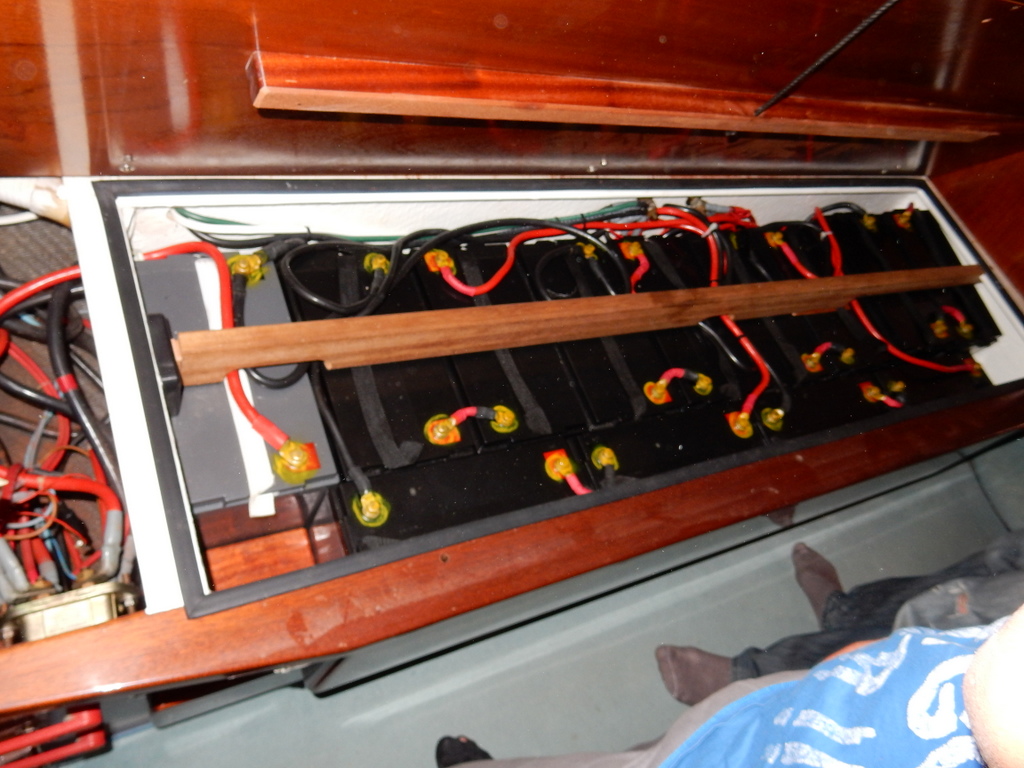 The new batteries installed under "Shirley's" berth