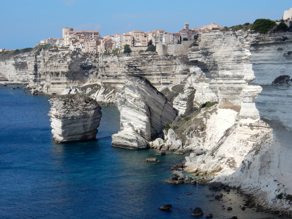 View of the cliffs east of Bonifacio at the southern tip of Corsica