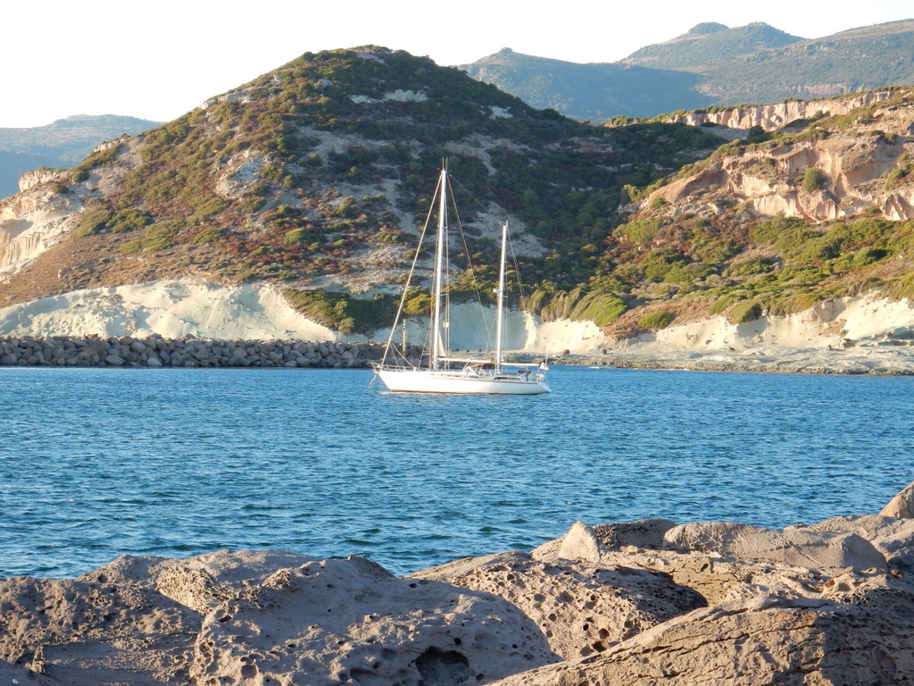 Sabbatical III at anchor in mouth of the River Temo