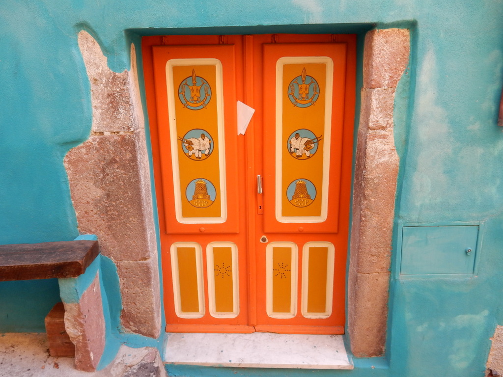 Decorated entrance to a house in Bosa